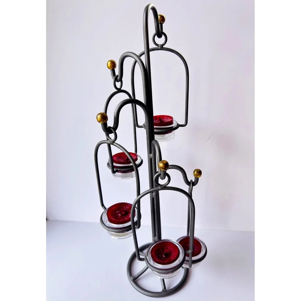 Yankee Candle Iron 5-Tier Hanging Votive Tea Light Holder Gray Gold Cranberry